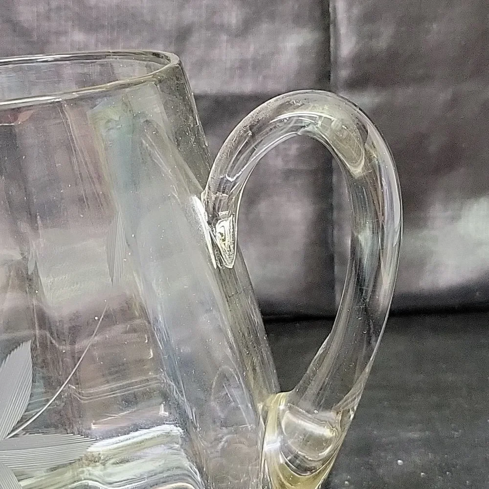 ‎Mid century etched crystal pitcher.